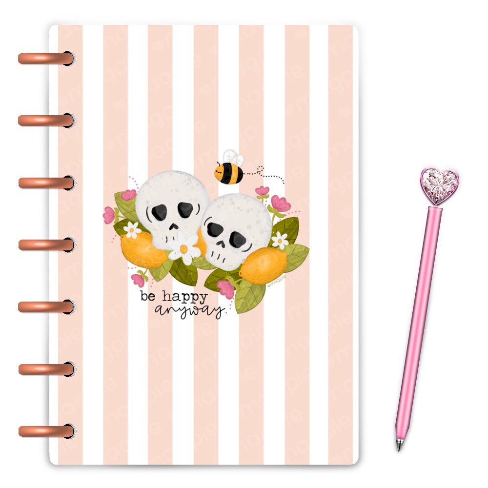 Pastel aesthetic skull and bumble bee inspirational laminated discbound planner cover by magpiesoul