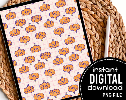 Kawaii Halloween Pumpkin Digital Pattern Paper