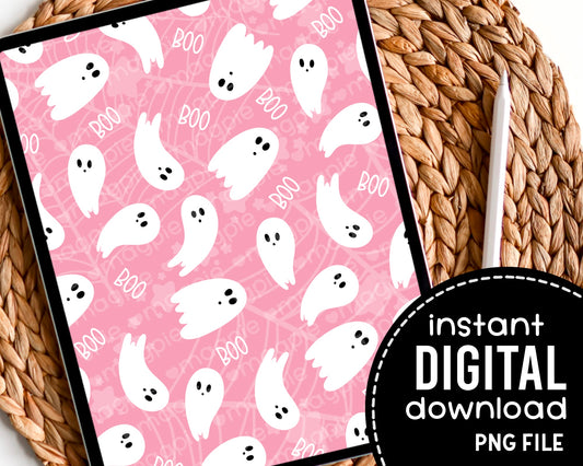 Kawaii Halloween Pink Boo Ghost Digital Pattern Paper