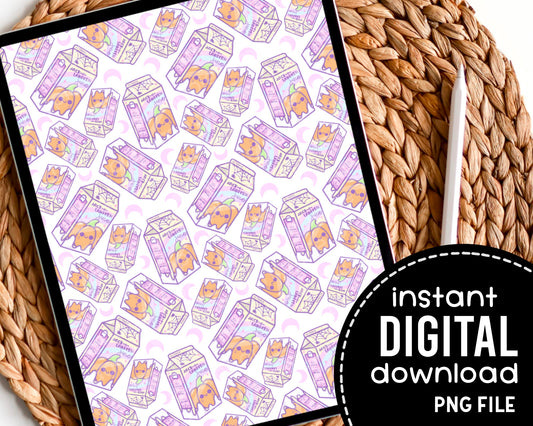 Kawaii Pumpkin Juice Milk Carton Pastel Digital Pattern Paper