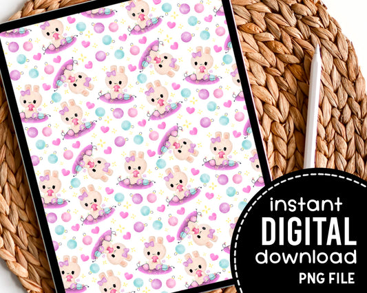 Pastel Christmas Bunny Kawaii Digital Pattern Paper