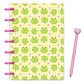 Cute kawaii smiling frog faces and pink hearts on yellow gingham background - Laminated planner cover