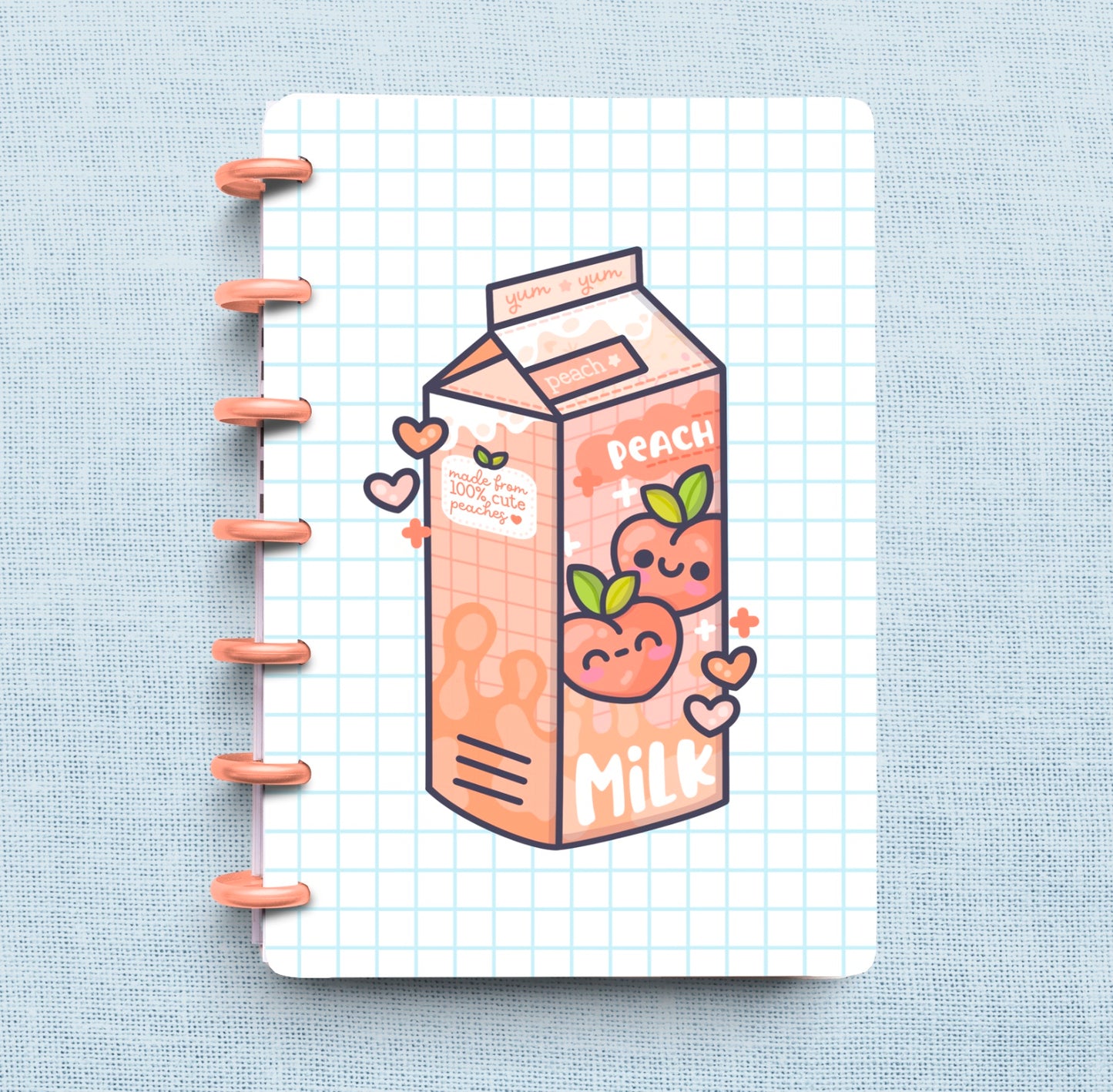 Pastel kawaii peach milk carton discbound planner cover set two smiling peaches super cute