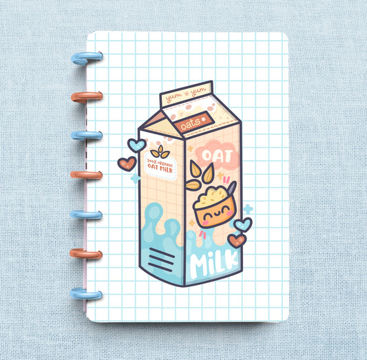Kawaii oat milk carton drawing on pale plus grid laminated planner cover magpiesoul