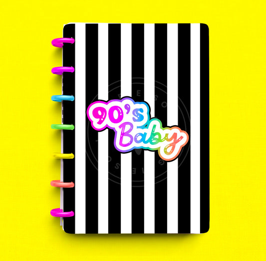 Black and white stripe neon Leppard durable disc bound planner cover by magpie soul