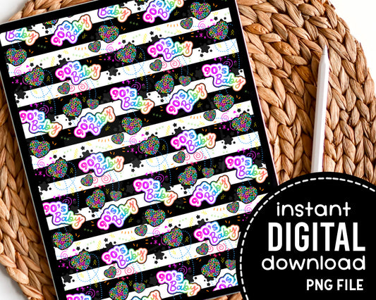 Neon 90’s baby leopard graphics on black stripe paper digital download 