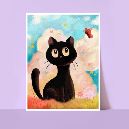 Black Cat & Butterfly Art Print