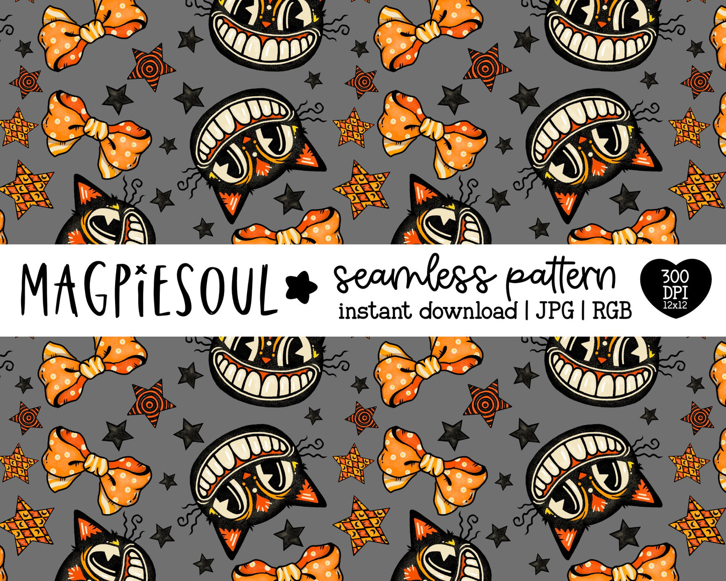 Vintage Halloween Cat Seamless Pattern