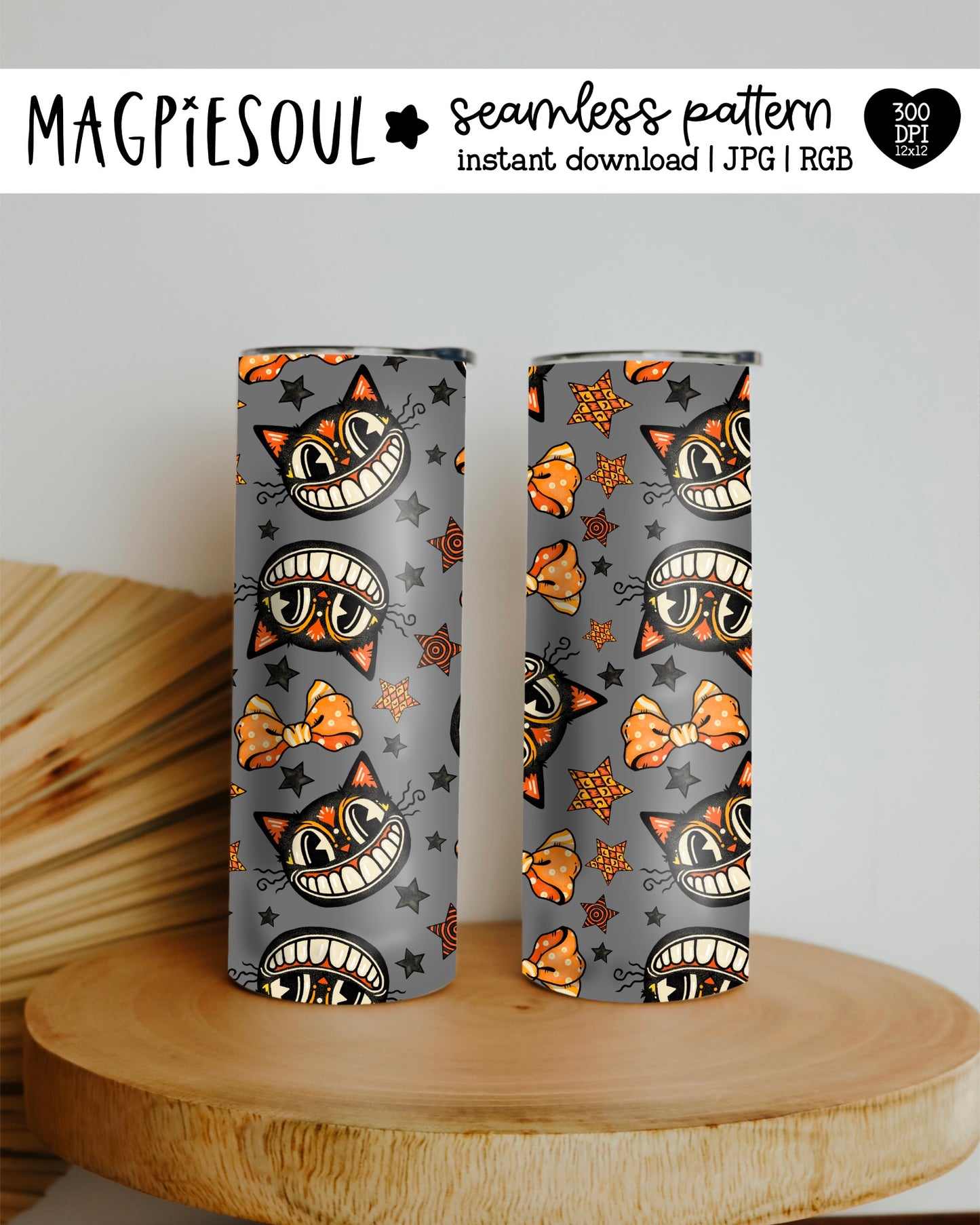 Vintage Halloween Cat Seamless Pattern