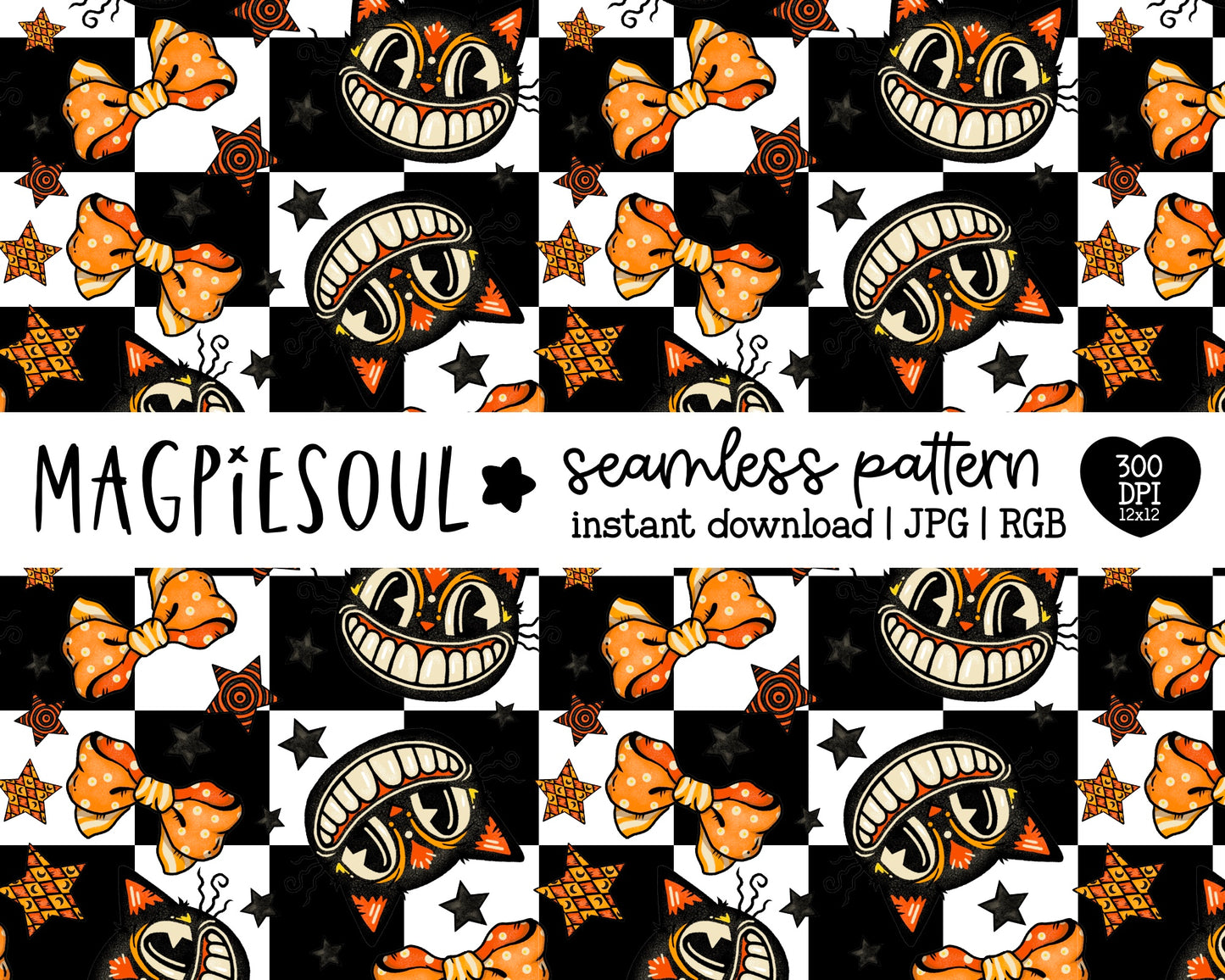 Vintage Halloween Cat Seamless Pattern