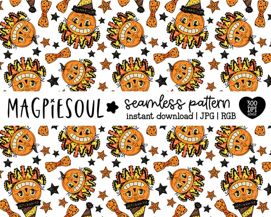 Vintage Halloween Pumpkin Seamless Pattern