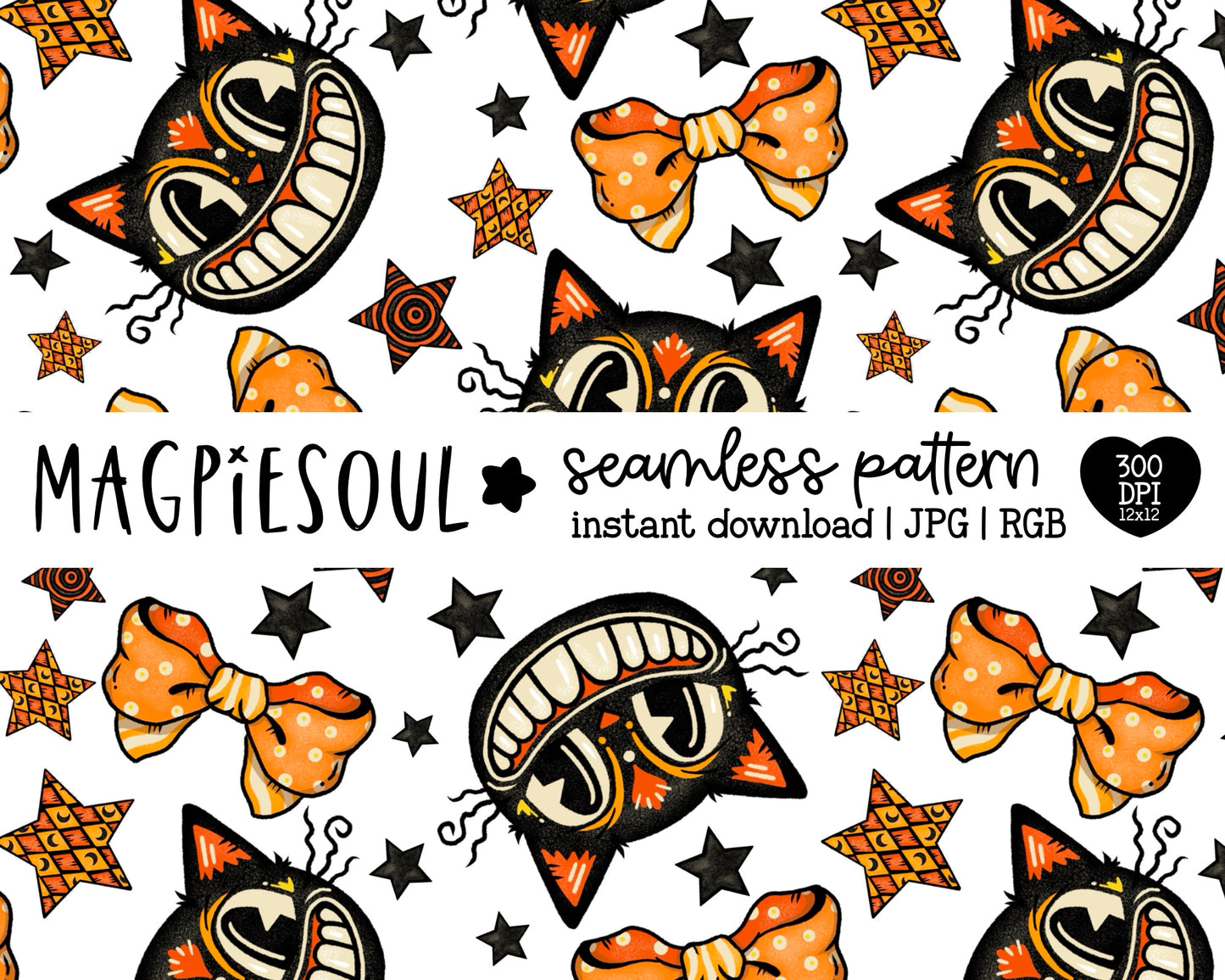 Vintage Halloween Cat Seamless Pattern