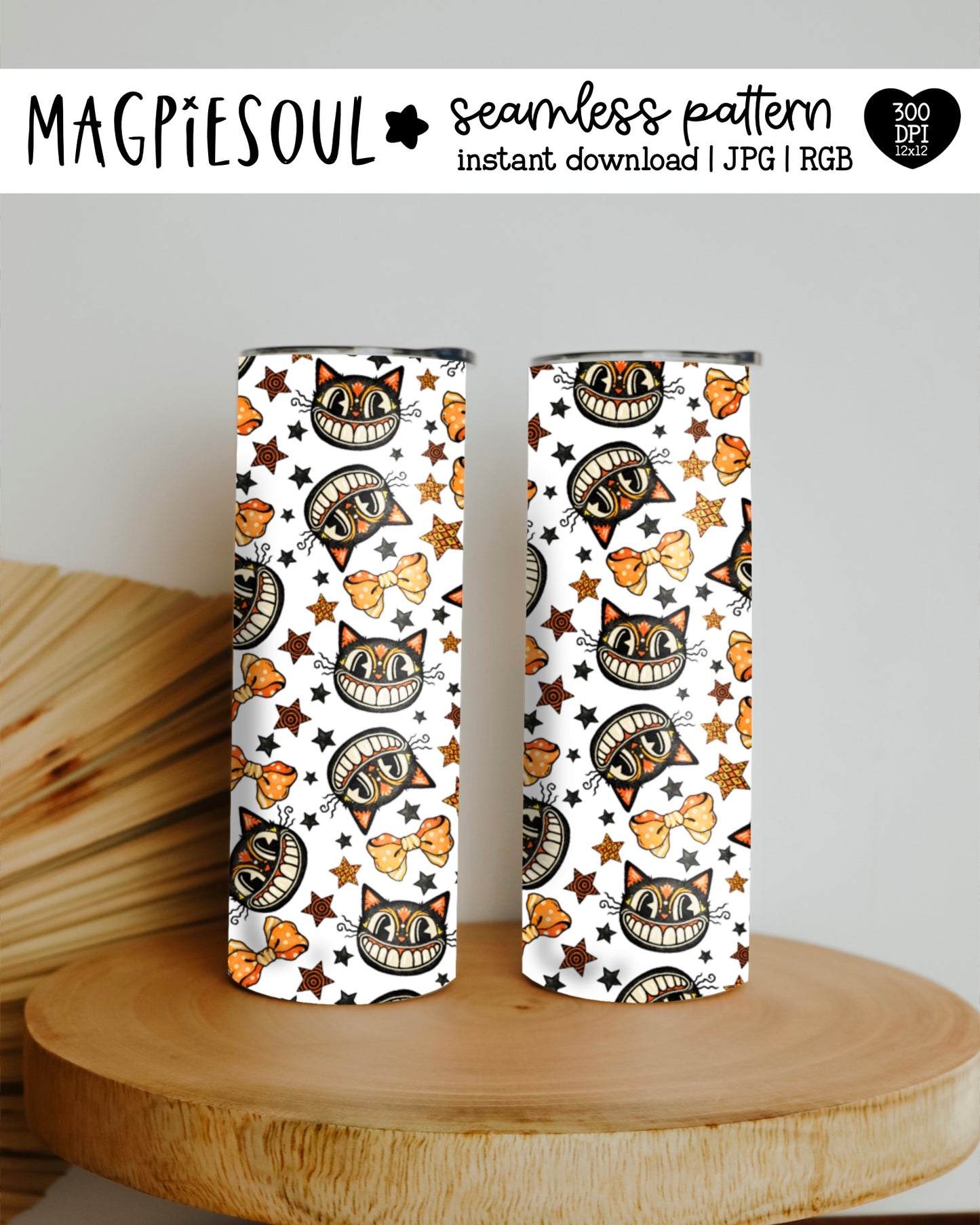 Vintage Halloween Cat Seamless Pattern