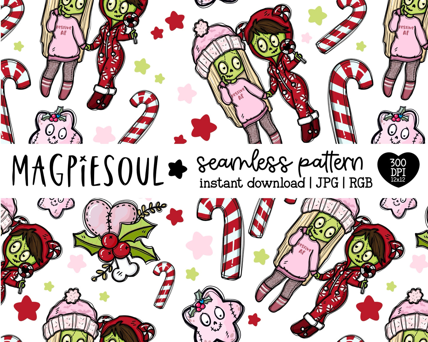 Festive Zombae Christmas Seamless Pattern