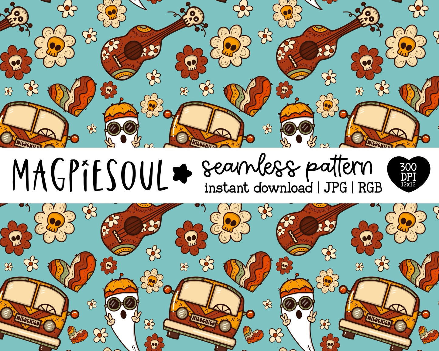 Groovy Ghosts Halloween Seamless Pattern