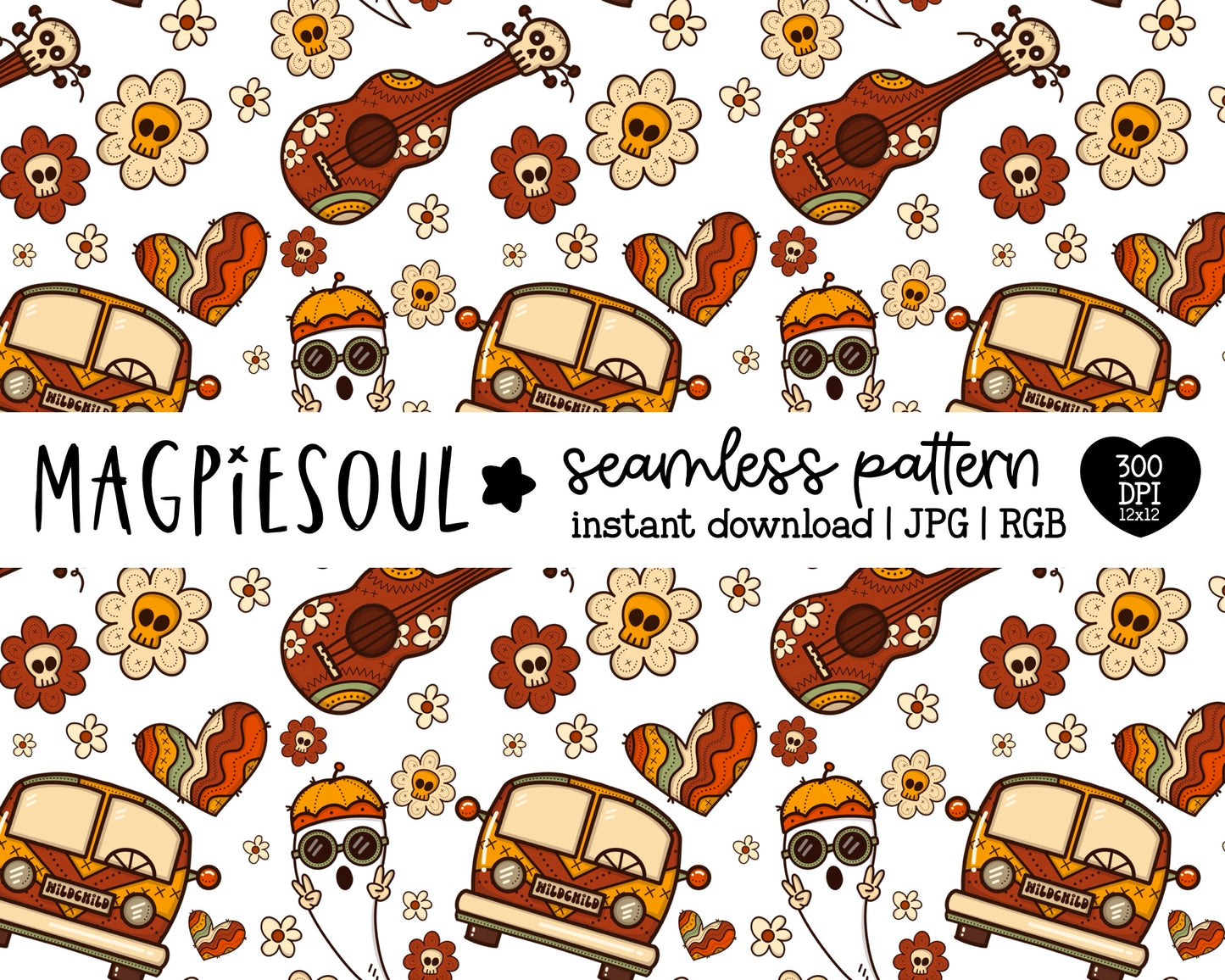 Groovy Ghosts Halloween Seamless Pattern