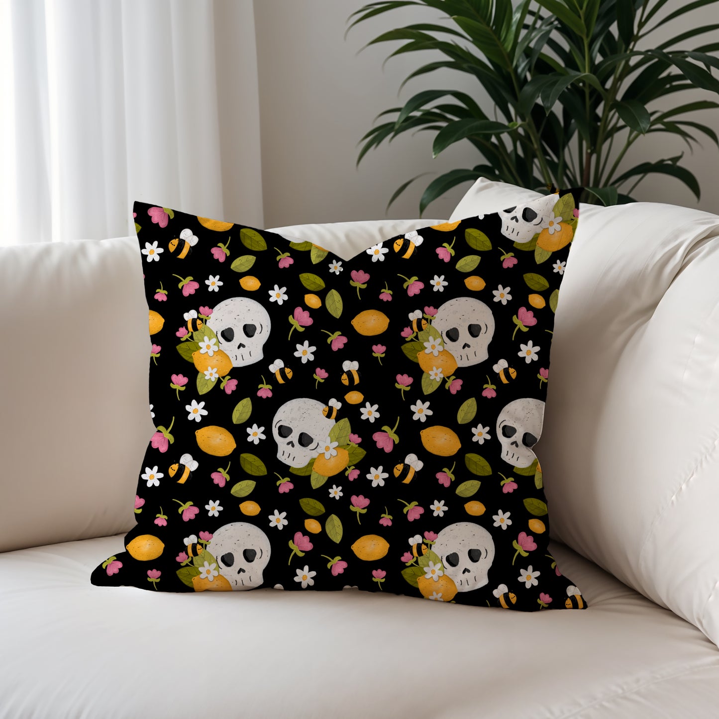 Lemon Skull Floral Seamless Pattern