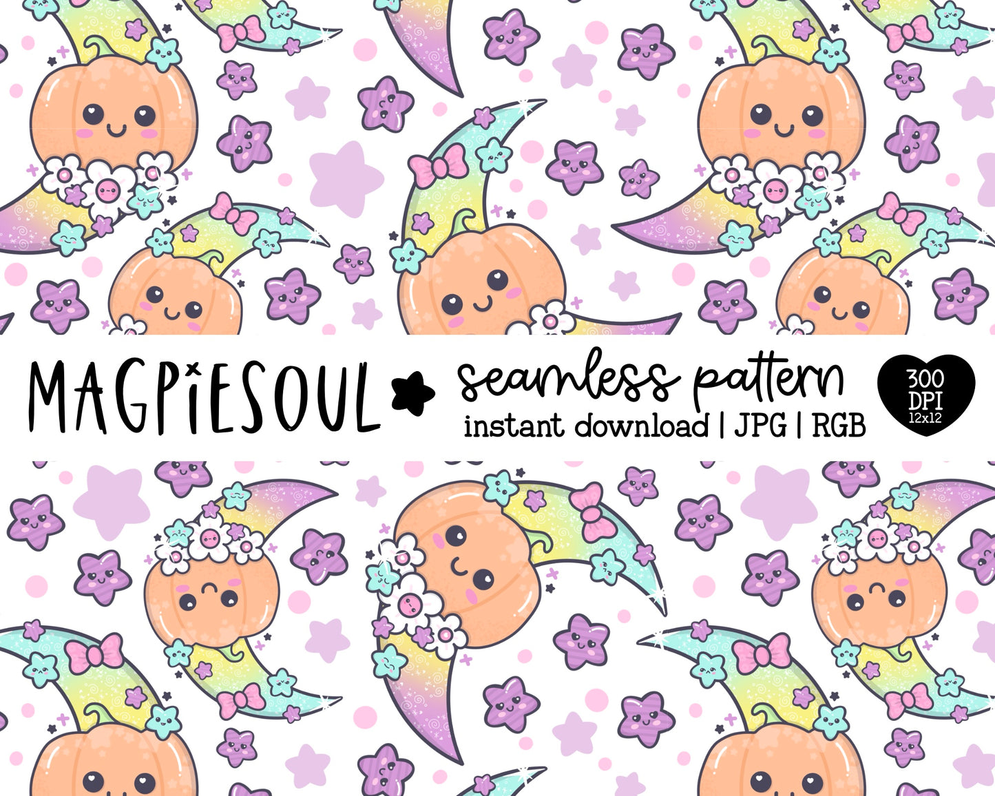 Kawaii Pumpkin Moon Seamless Pattern