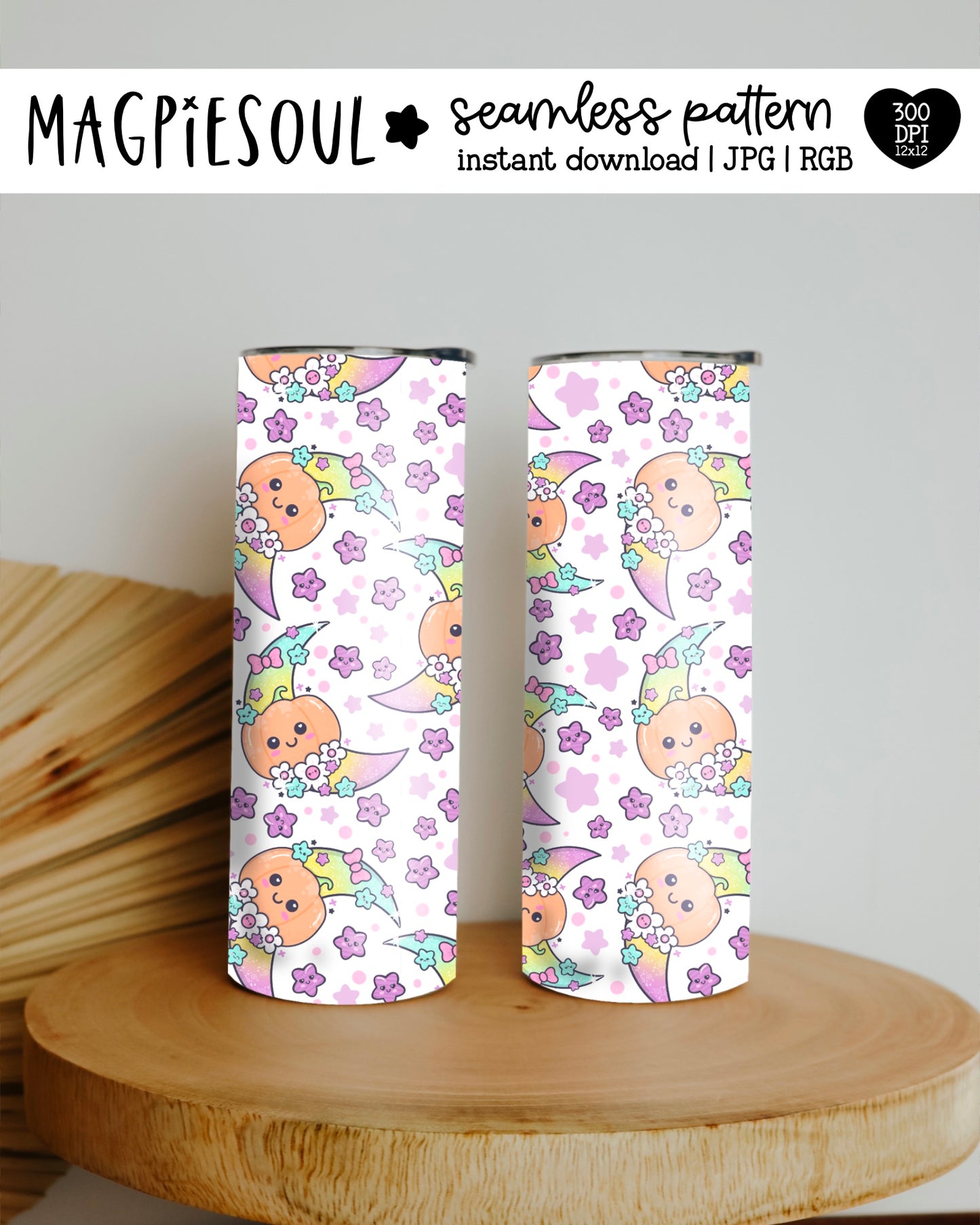 Kawaii Pumpkin Moon Seamless Pattern