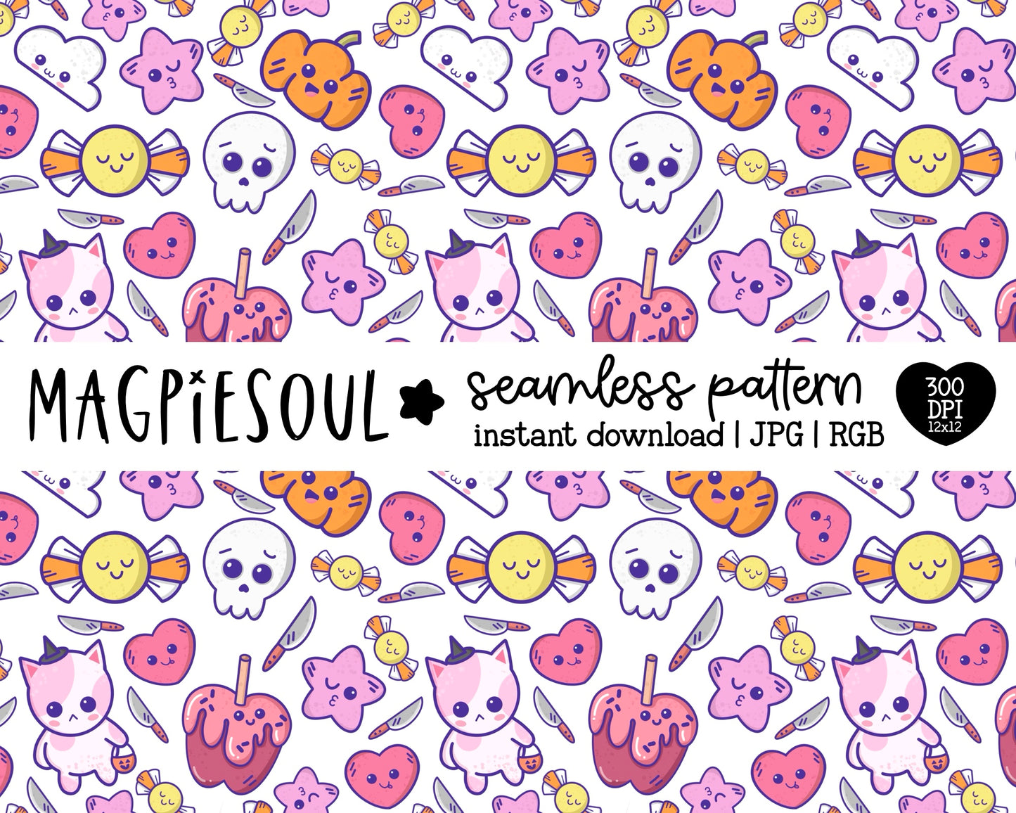 Kawaii Halloween Spooky Cute Seamless Pattern