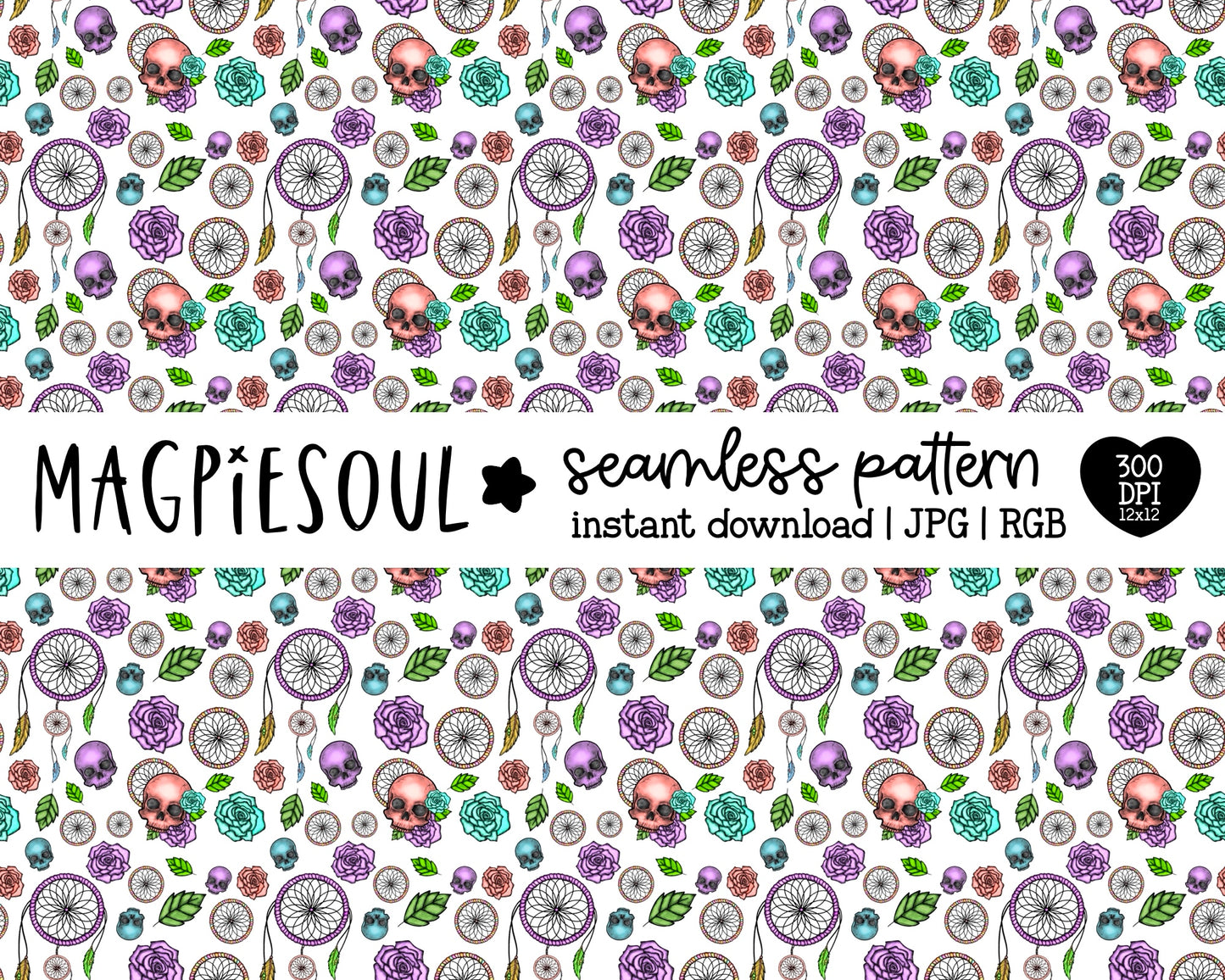 Boho Skull Spooky Seamless Pattern