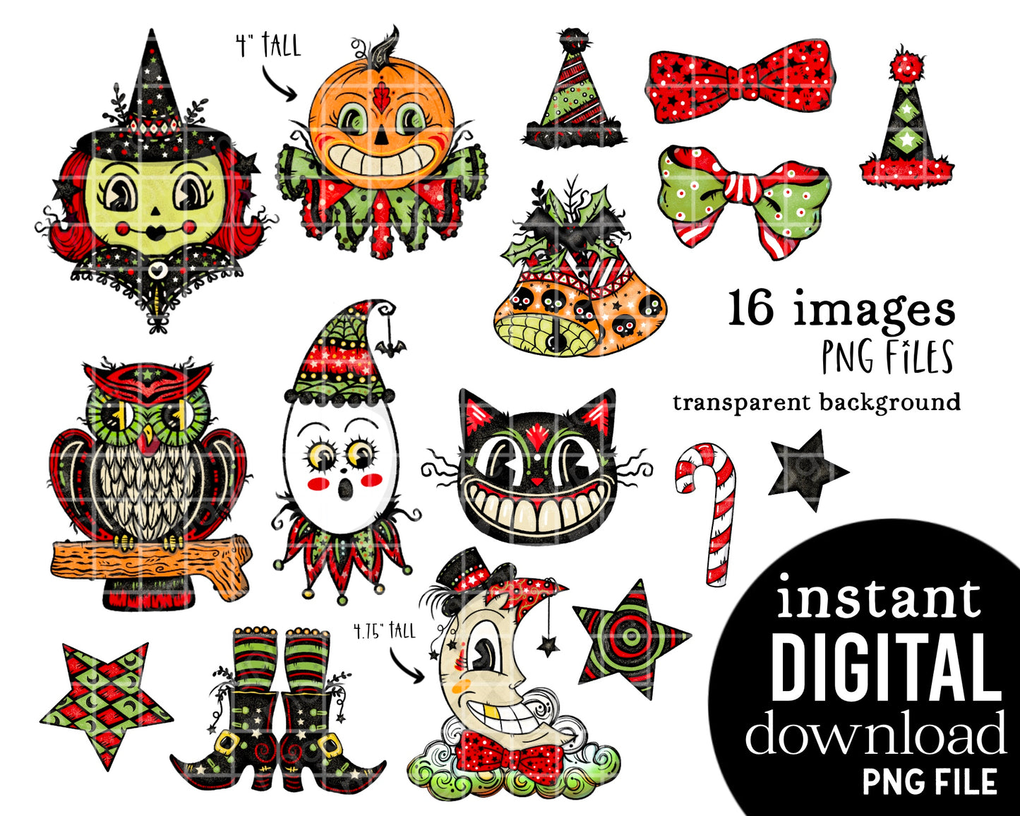 Vintage Halloween Christmas Clipart Bundle