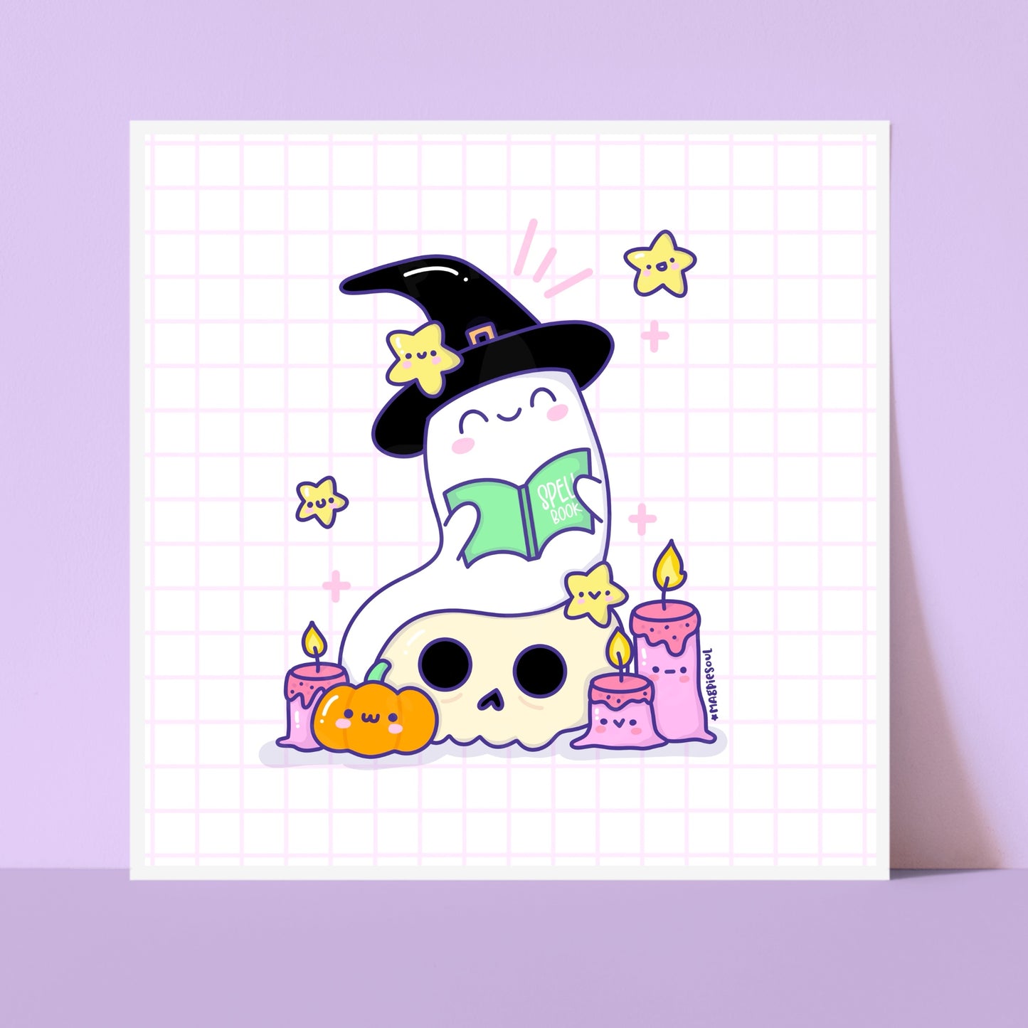 Spell Book Kawaii Ghost Art Print