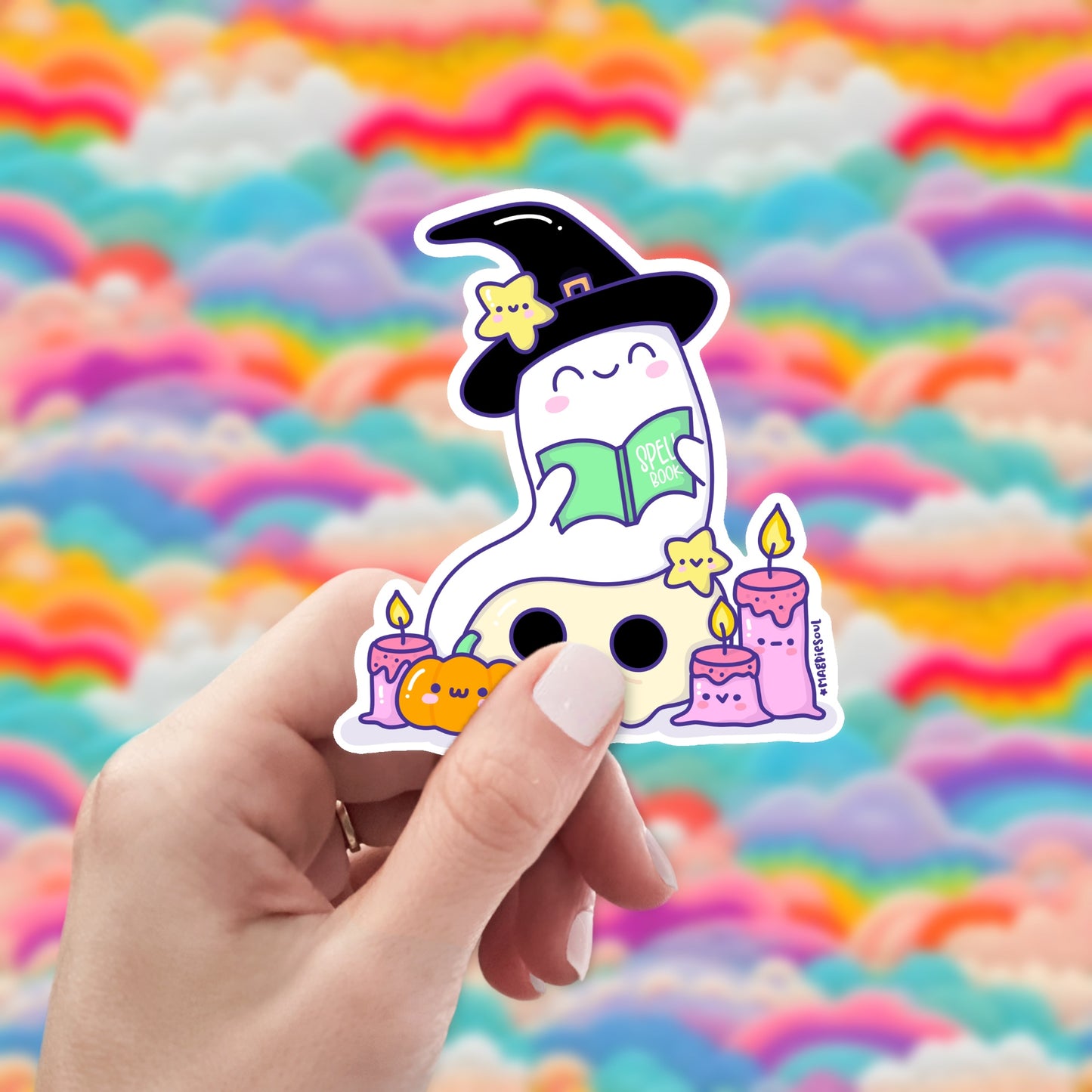 Spell Book Kawaii Ghost Vinyl Sticker