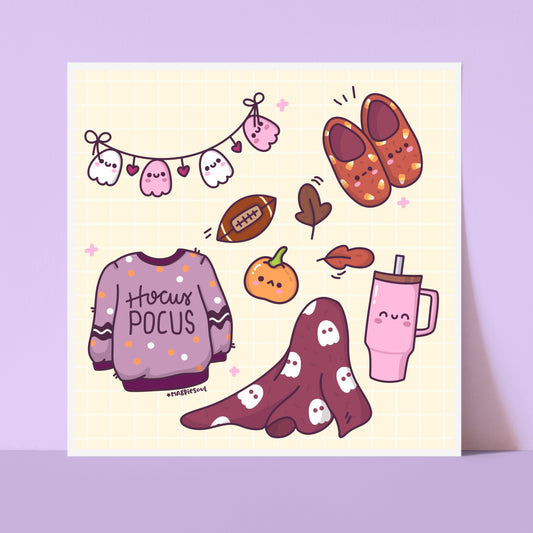 Autumn Vibes Kawaii Art Print