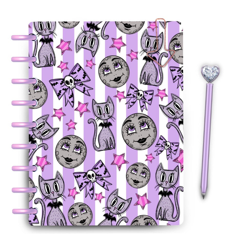 Discbound Planner Cover | Ring Planner Dashboard | Full Moon & Cats