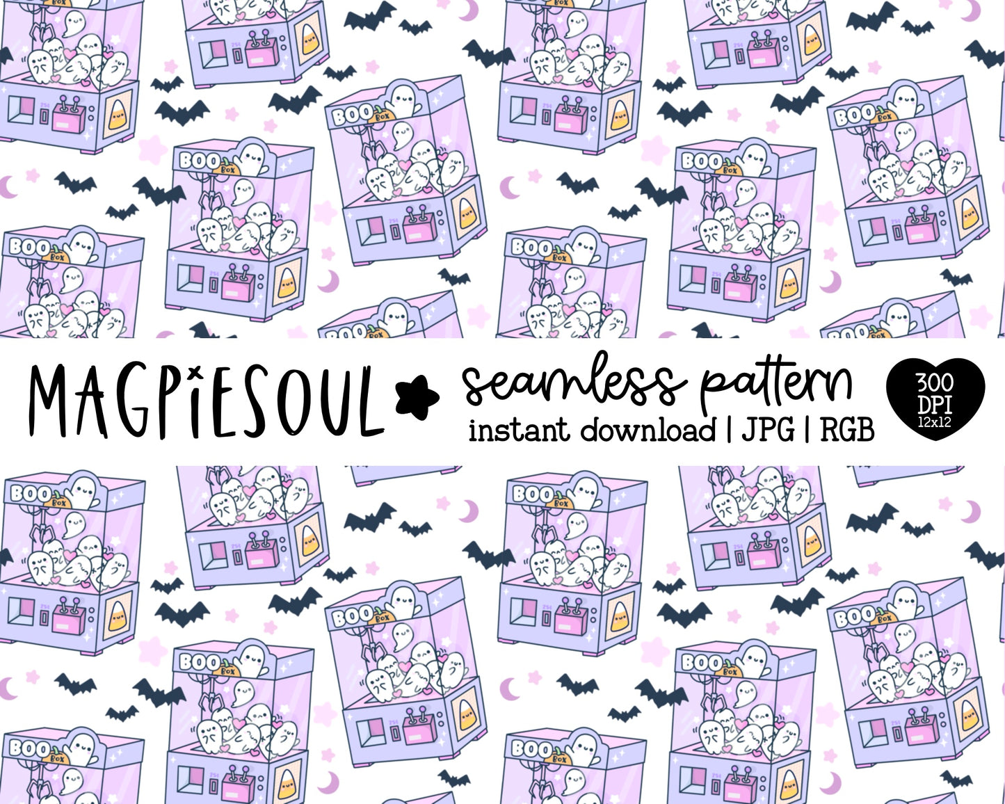 Boo Box Batty Kawaii Seamless Pattern