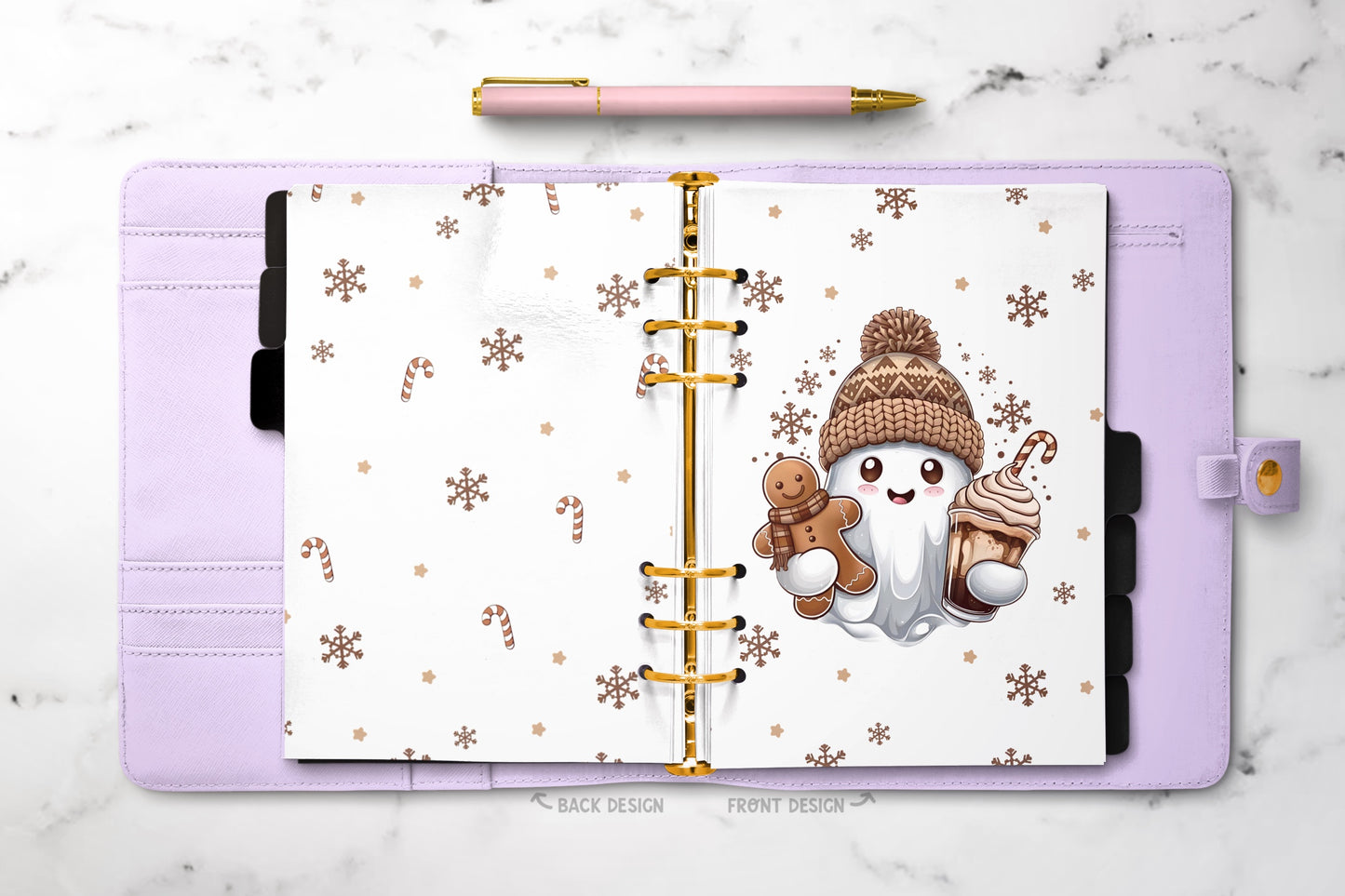 Discbound Planner Cover | Ring Planner Dashboard | Christmas Beanie Ghost Browns