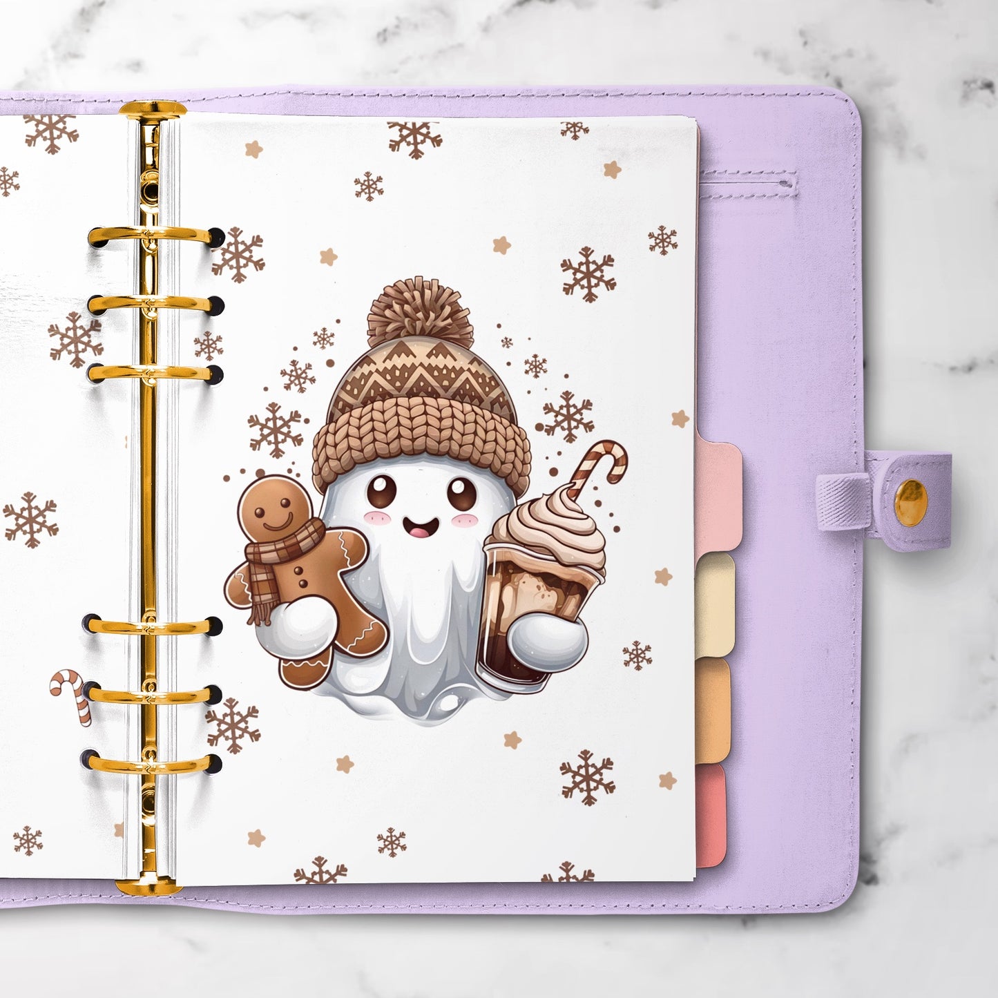 Discbound Planner Cover | Ring Planner Dashboard | Christmas Beanie Ghost Browns