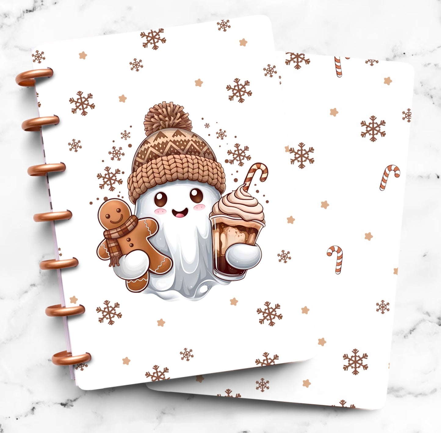 Discbound Planner Cover | Ring Planner Dashboard | Christmas Beanie Ghost Browns