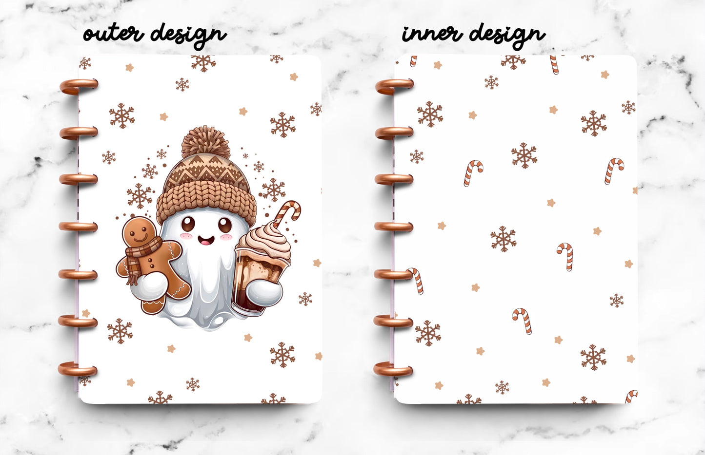 Discbound Planner Cover | Ring Planner Dashboard | Christmas Beanie Ghost Browns