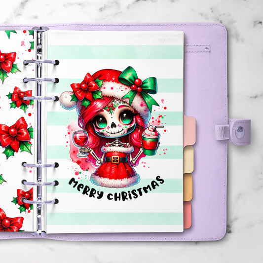 Discbound Planner Cover | Ring Planner Dashboard | Christmas Skeleton Girl