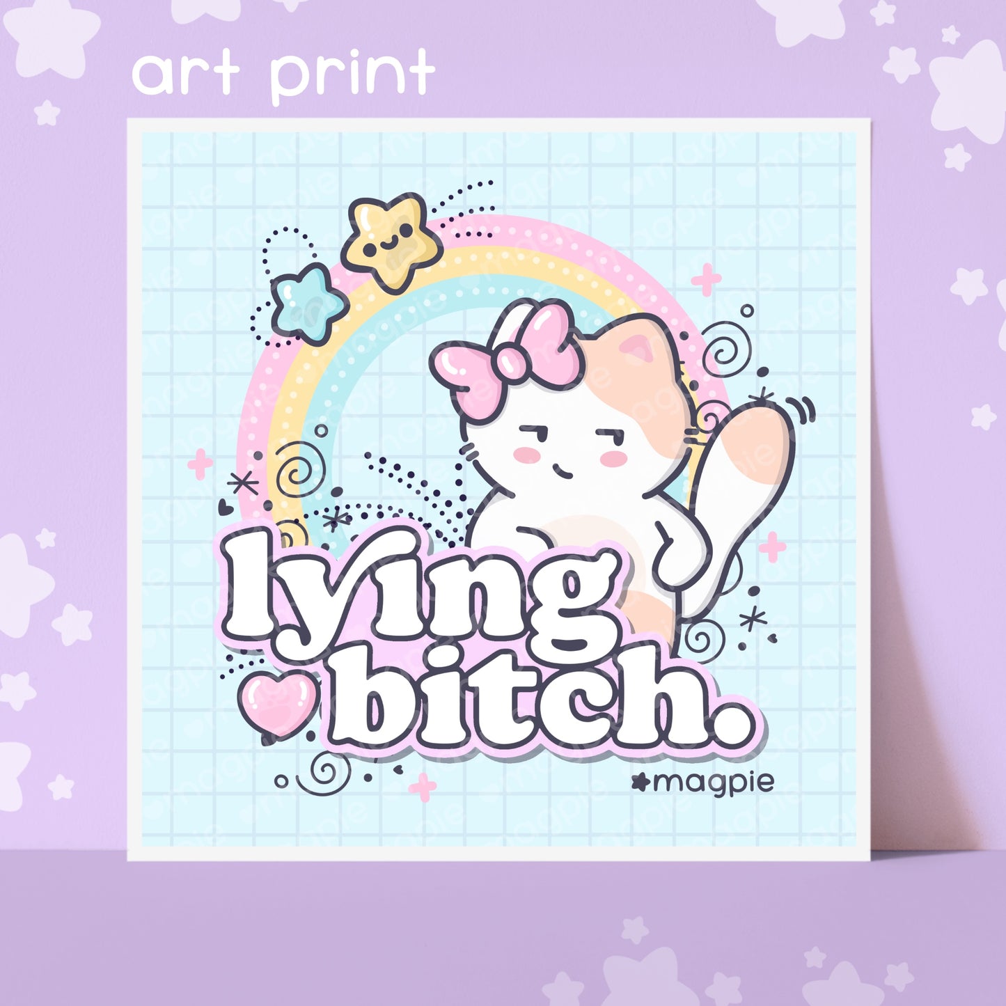 Kawaii Cat Lying Bitch Art Print