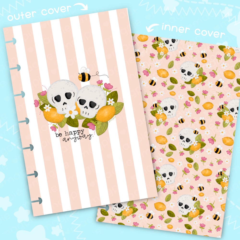 Floral Skull Cute Bees Laminated Planner Cover
