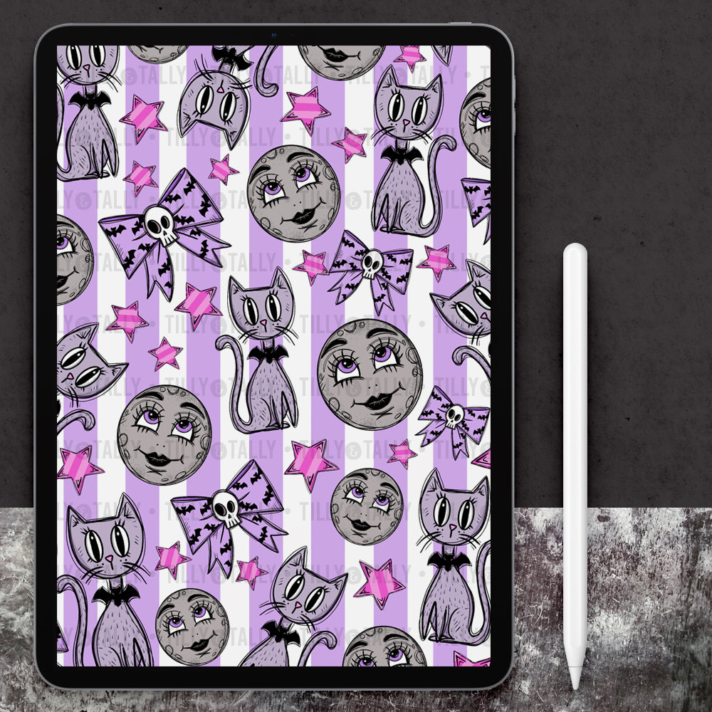 Pastel Cat & Moon Lilac Planner Dashboard Paper