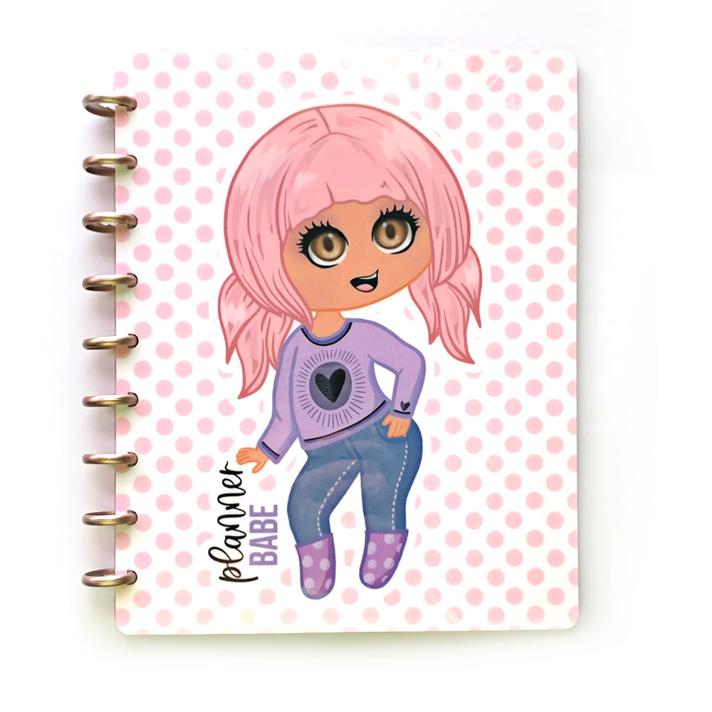 chibi planner babe pink hair cutie laminated discbound planner covers 