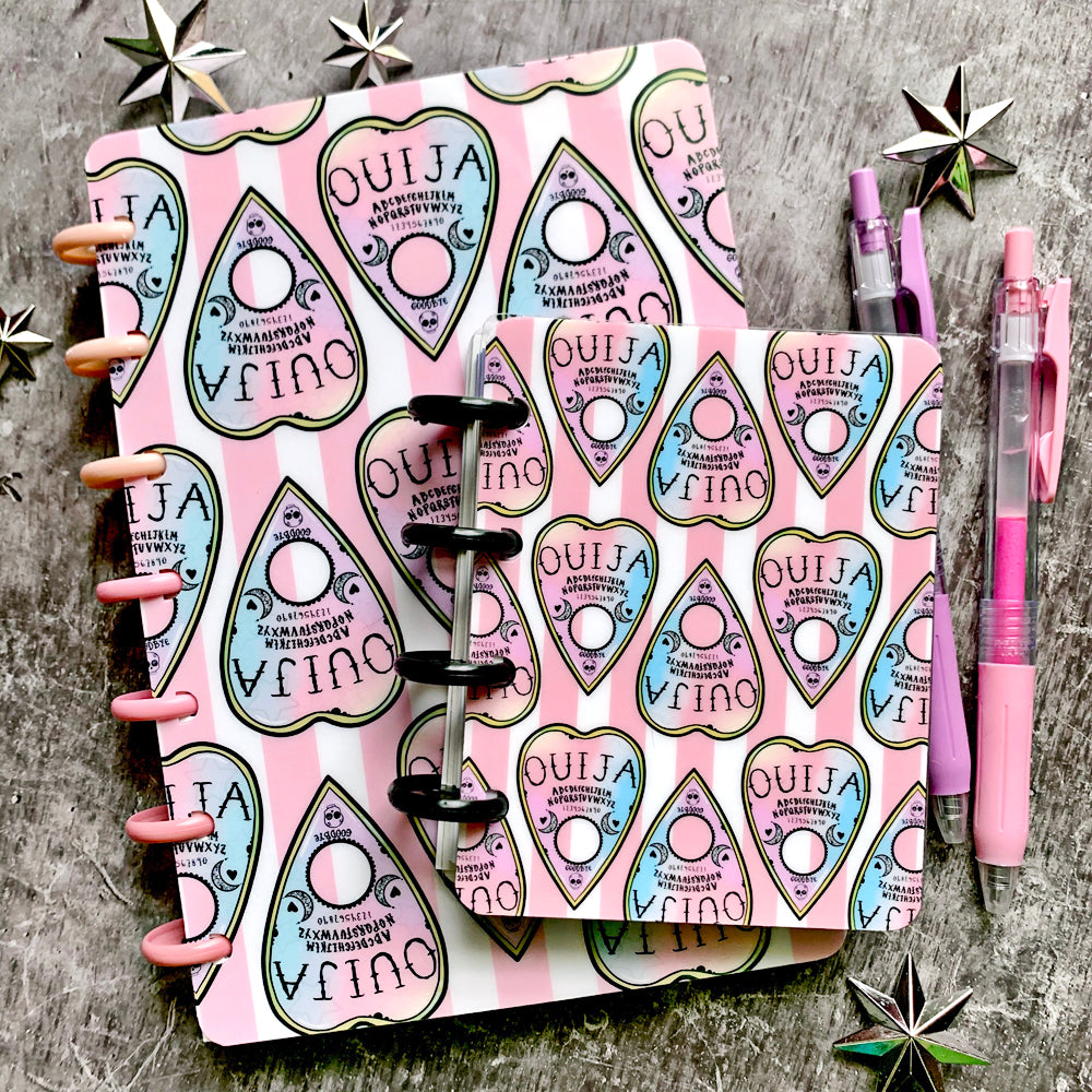 Pink Striped Pastel Ouija Laminated Planner Cover