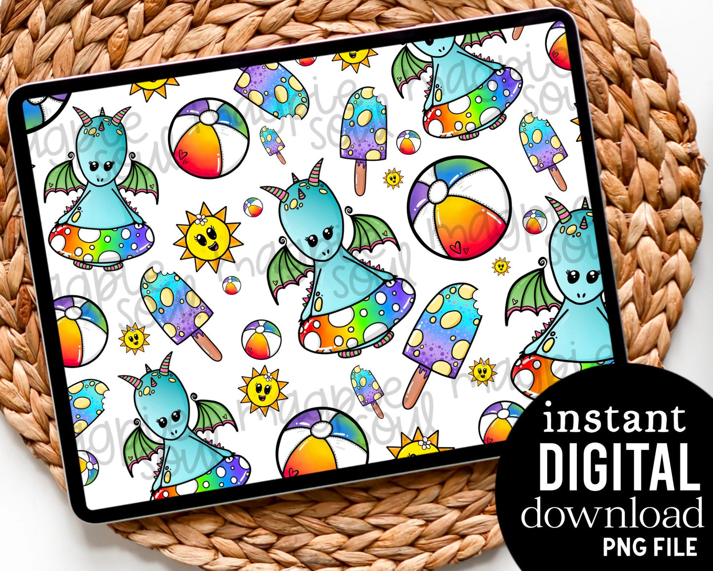 Kawaii Dragon Summer - Digital Pattern Paper
