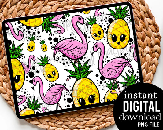 Pineapple & Flamingo - Digital Pattern Paper