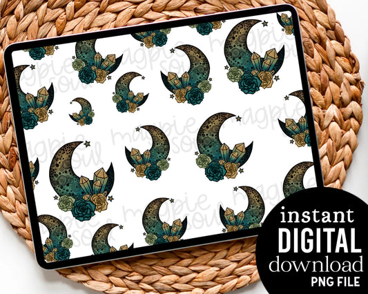 Floral Dreamy Moon - Digital Pattern Paper