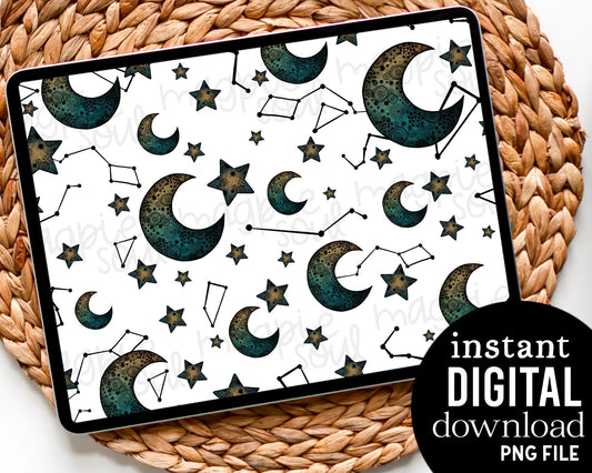 Moon & Stars Celestial - Digital Pattern Paper