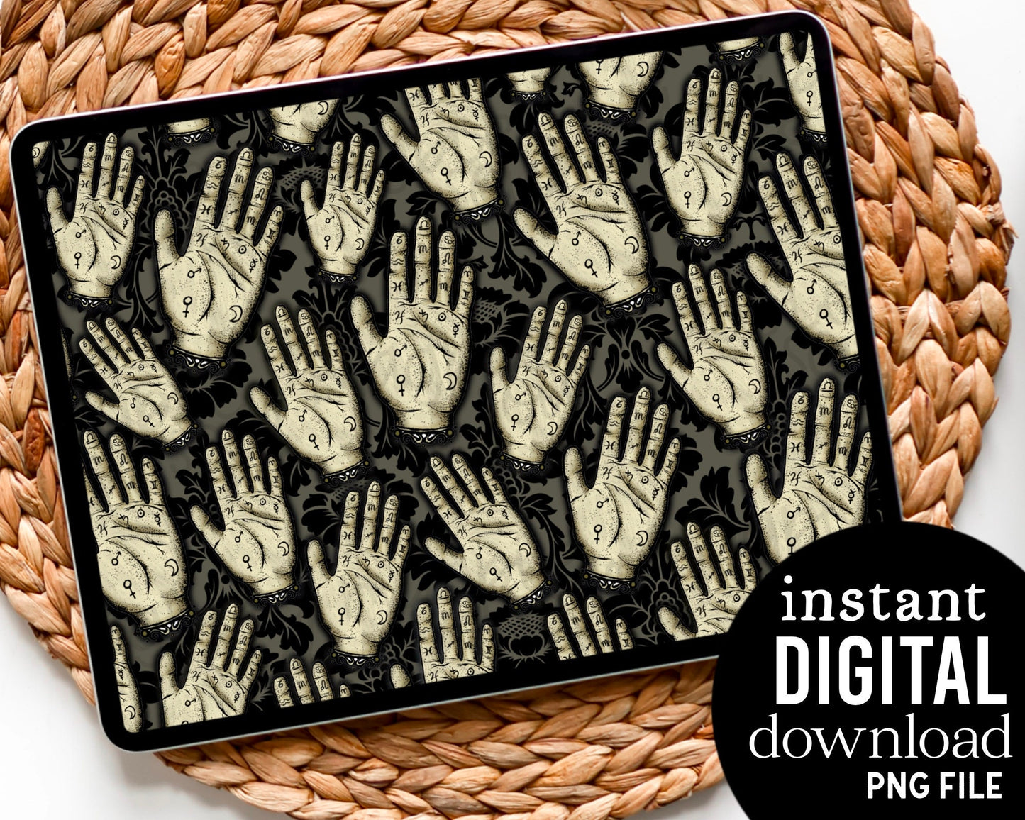 Palmistry Hand Damask - Digital Pattern Paper