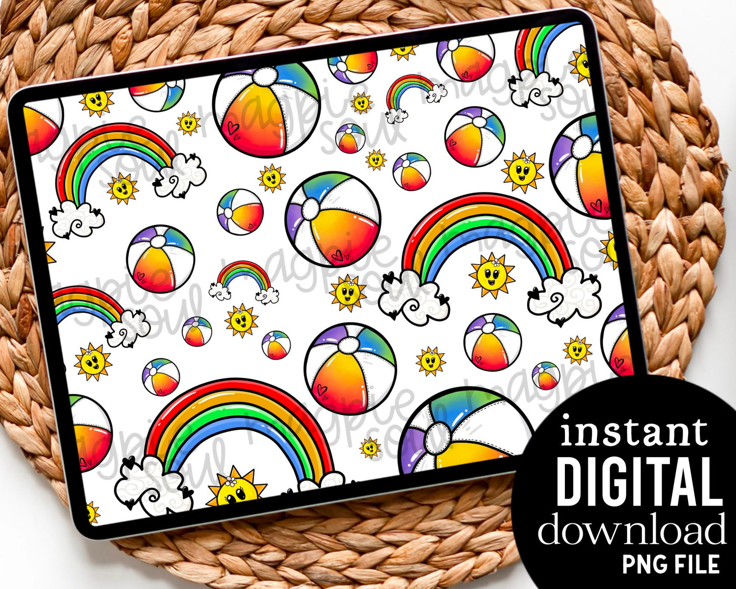 Rainbow Beach Balls - Digital Pattern Paper