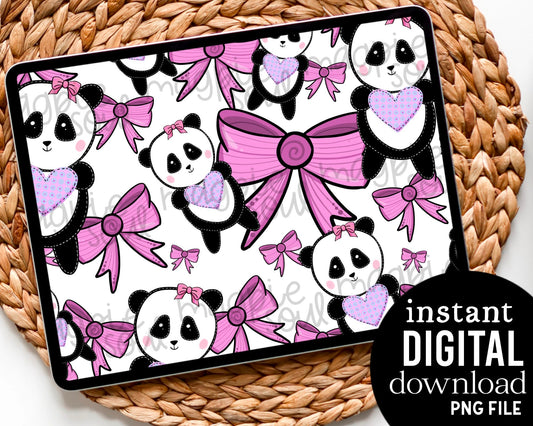 Pink Bow Panda - Digital Pattern Paper