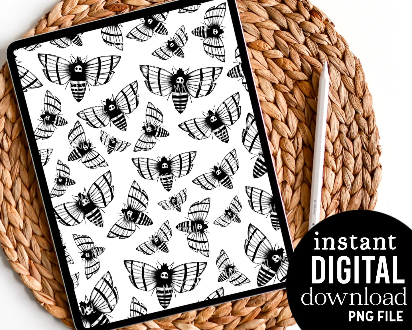 Black & White Death Moth - Digital Pattern Paper