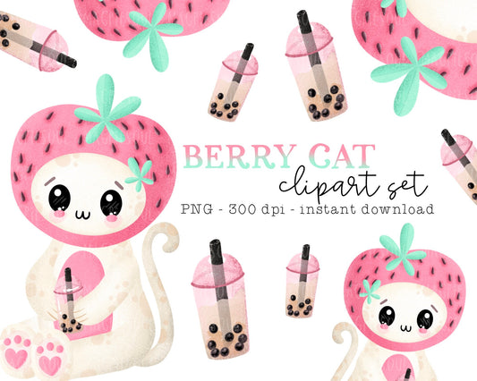 Berry Cat Clipart Bundle